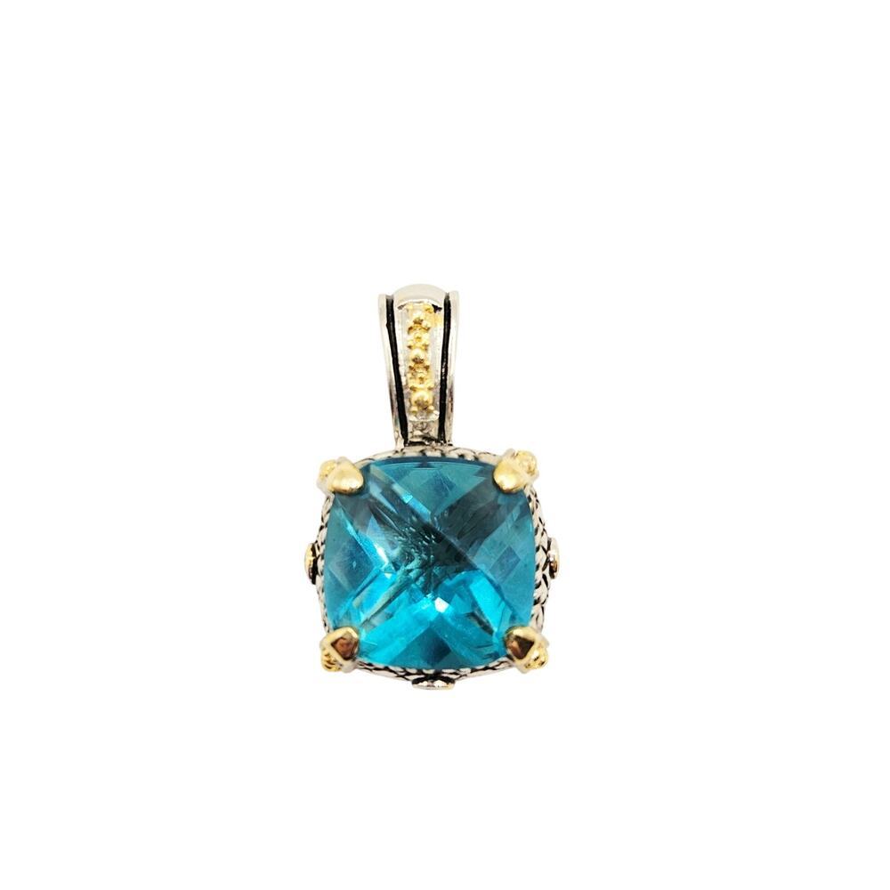 Silverlux NOS Teal Faceted Stone Mixed Metal Cable Artisan Statement Pendant New